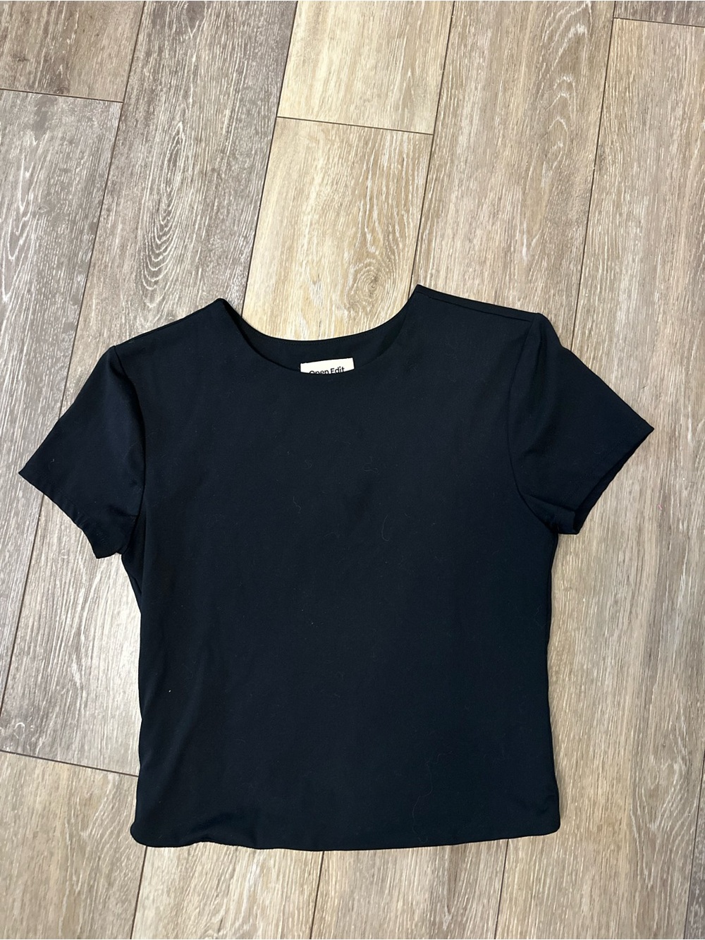 Open Edit Black Short Sleeve Top